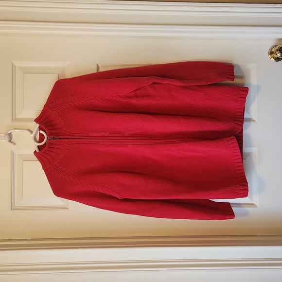Lands' End Red Cotton Zippered Cardigan Sweater - Picture 6 of 7